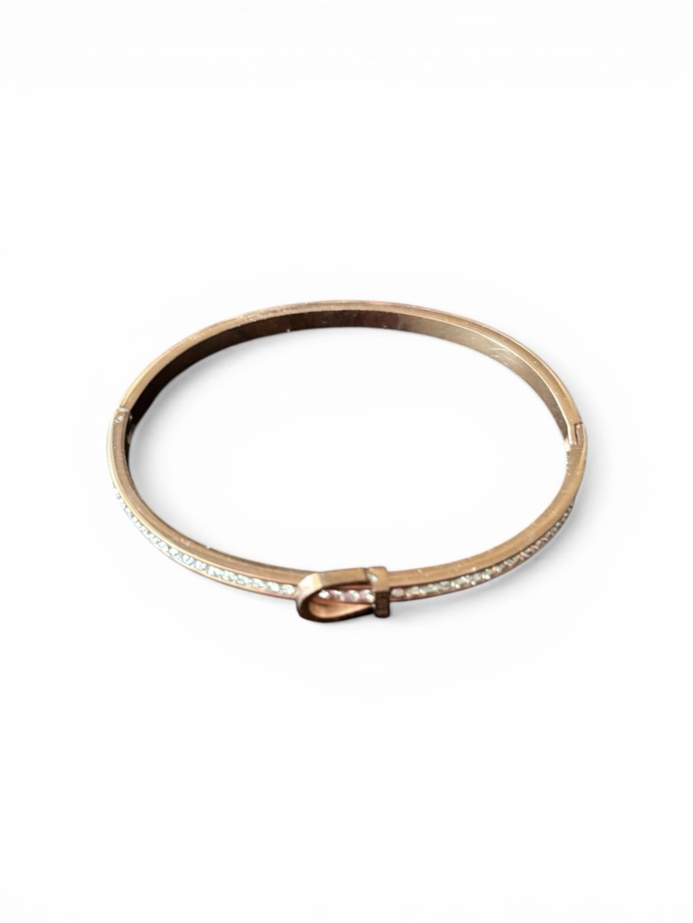 Fashion Jewelry Rose Gold Bangle Bracelet with Clear Crystals - Picture 2 of 2